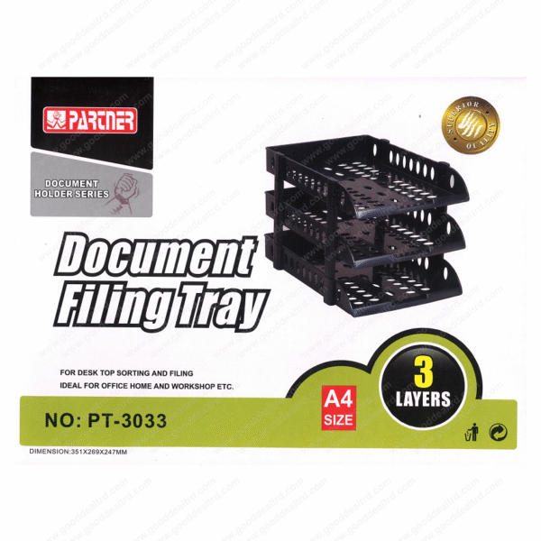 Partner 3-Tier Plastic Document Letter Tray Black
