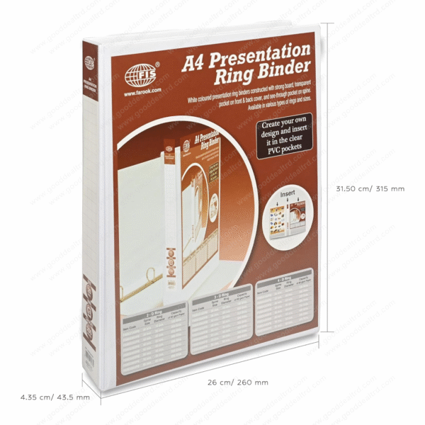 FIS 2D Ring Type 20mm Presentation Binder A4 Size FSBD220DPB