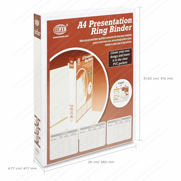 FIS 2D Ring Type 25mm Presentation Binder A4 Size FSBD225DPB