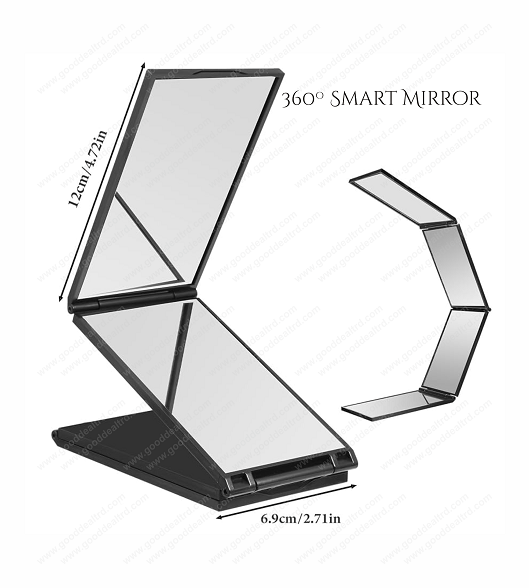 4 Way Mirror Foldable Makeup Mirror Portable 360 Degree Handheld Haircut Mirrors 4 Barber Desktop DIY Haircut Tool for Hair Cuting Styling Grooming Sided Self Haircuts for Home and Salon, 4.7 * 2.7 in