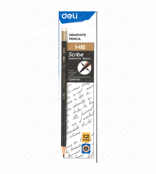 Deli Scribe HB Graphite Pencils with Eraser Top (Box of 12 - U200 00)