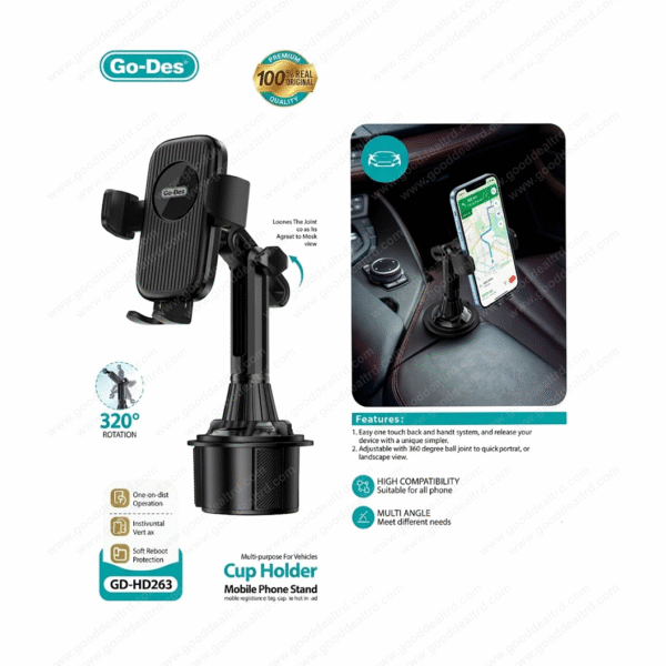 Go-Des GD-HD263 Universal Car Cup Holder Mobile Phone Mount Stand