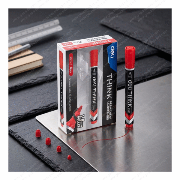 Deli EU100 40 Permanent Marker Bullet Tip 1.5mm Red