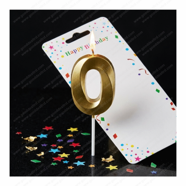 3D Metallic Gold Number 0 Candle for Birthday & Anniversary Cakes