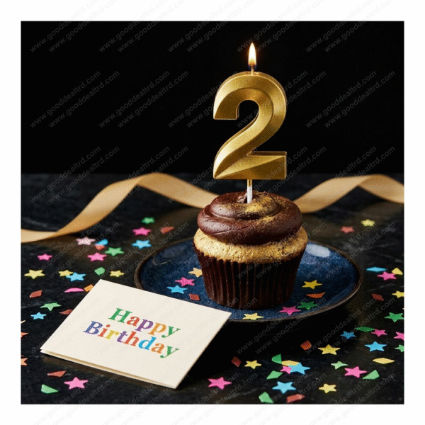 3D Gold Metallic Number "2" Birthday Candle