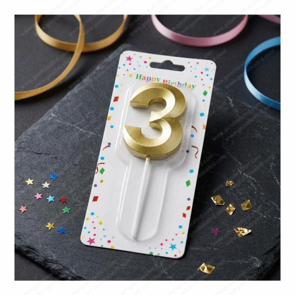 3D Gold Metallic Number "3" Birthday Candle