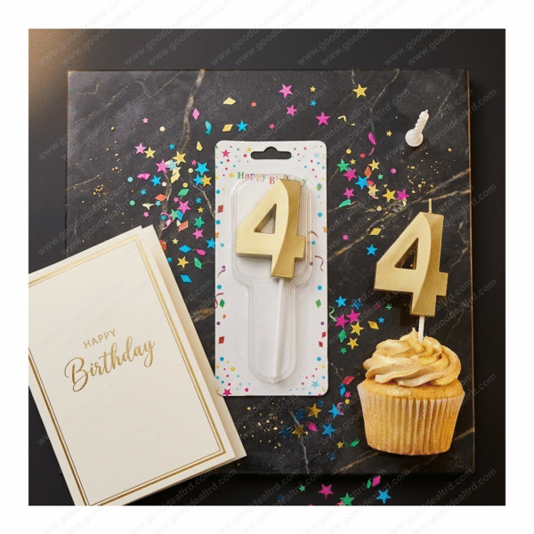 3D Gold Metallic Number "4" Birthday Candle