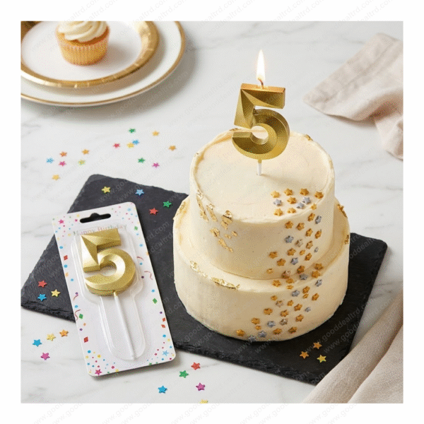 3D Gold Metallic Number "5" Birthday Candle