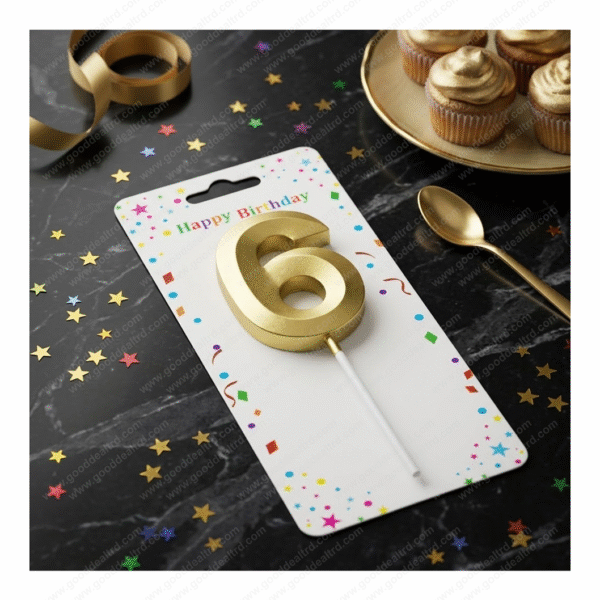 3D Gold Metallic Number "6" Birthday Candle