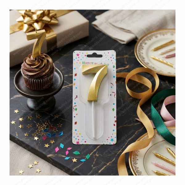 3D Gold Metallic Number "7" Birthday Candle