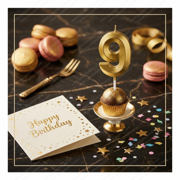 3D Gold Metallic Number "9" Birthday Candle