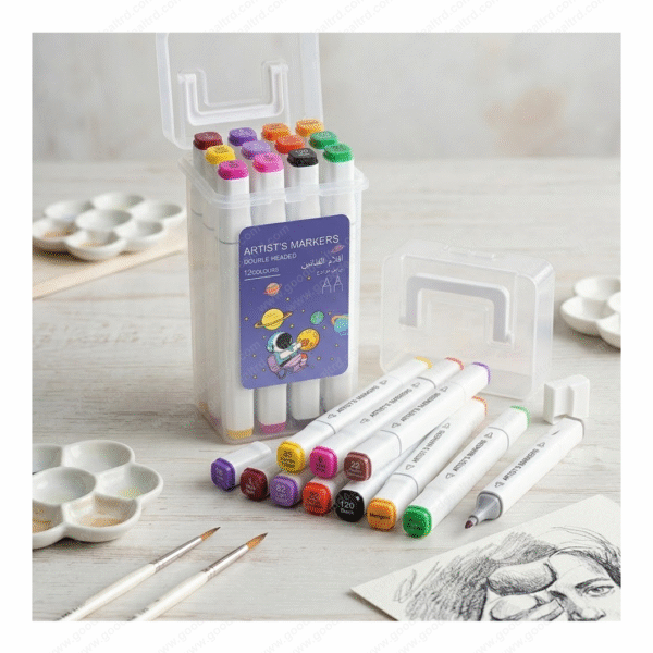 Premium 12-Color Double-Headed Artist Markers Set with Carrying Case