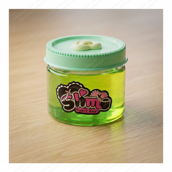 Slime Heart Bear – Crystal Clear Green Sensory Slime Jar with Heart Charm Cap